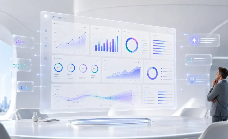 Executive marketing dashboard with AI insights showing campaign performance, revenue trends, channel metrics, and business growth data.